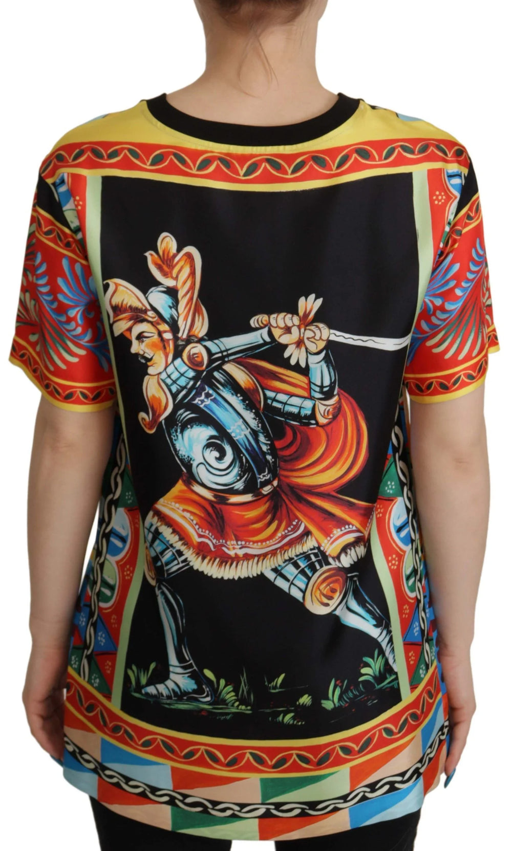 Dolce & Gabbana Multicolor Soldier Carretto Silk Top T-shirt - IT36 | XS - T-Shirts