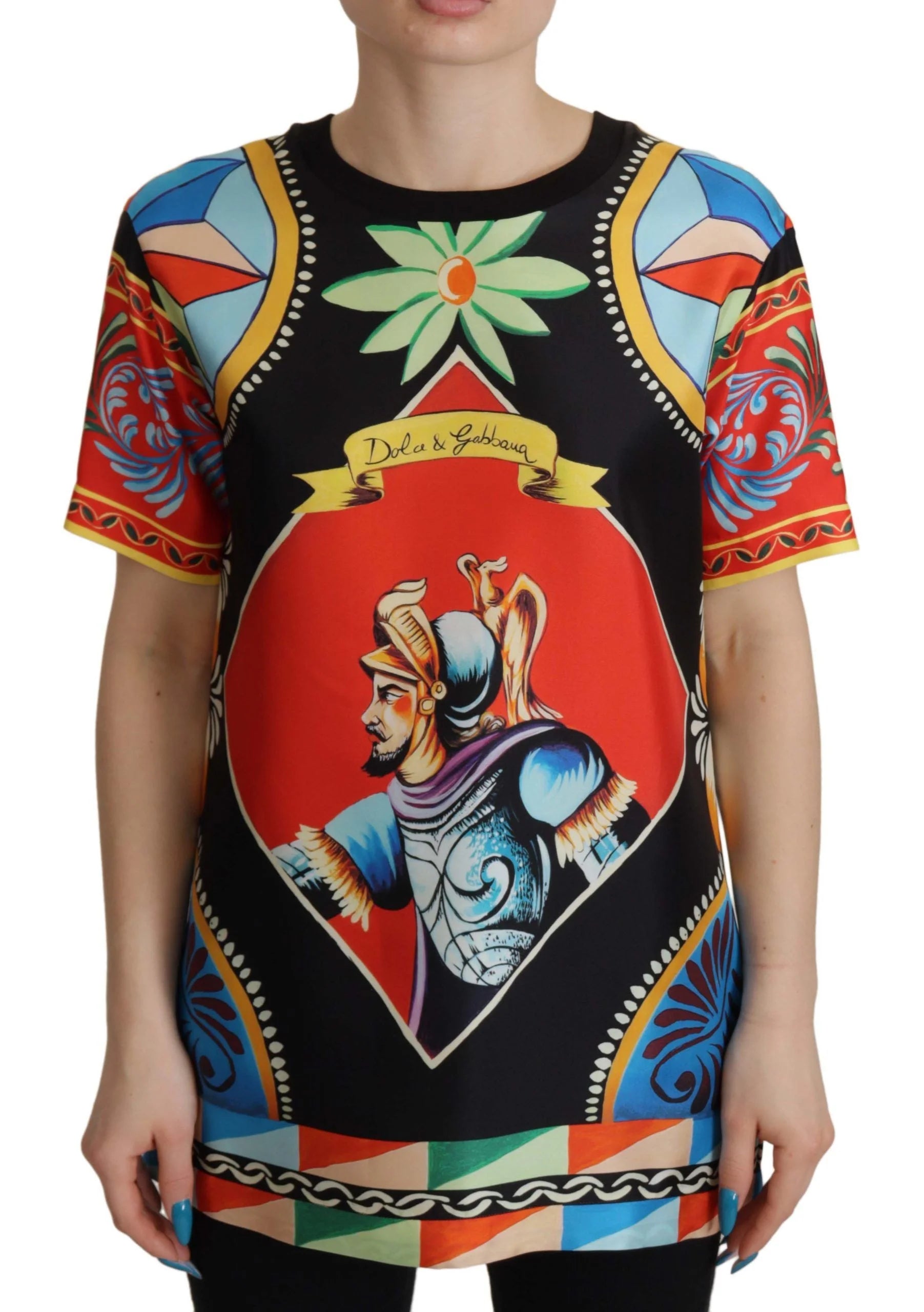Dolce & Gabbana Multicolor Soldier Carretto Silk Top T-shirt - IT36 | XS - T-Shirts