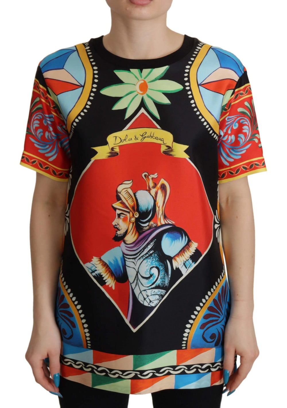 Dolce & Gabbana Multicolor Soldier Carretto Silk Top T-shirt - IT36 | XS - T-Shirts