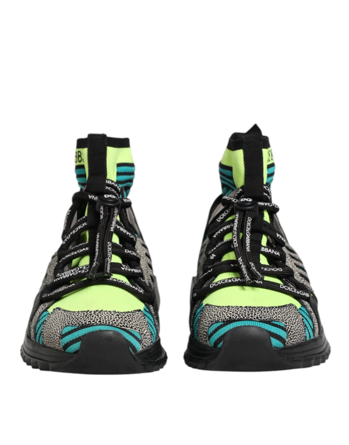 Dolce & Gabbana Multicolor Sorrento high-top soksneakers med et dristigt geometrisk mønster og logo-branding.