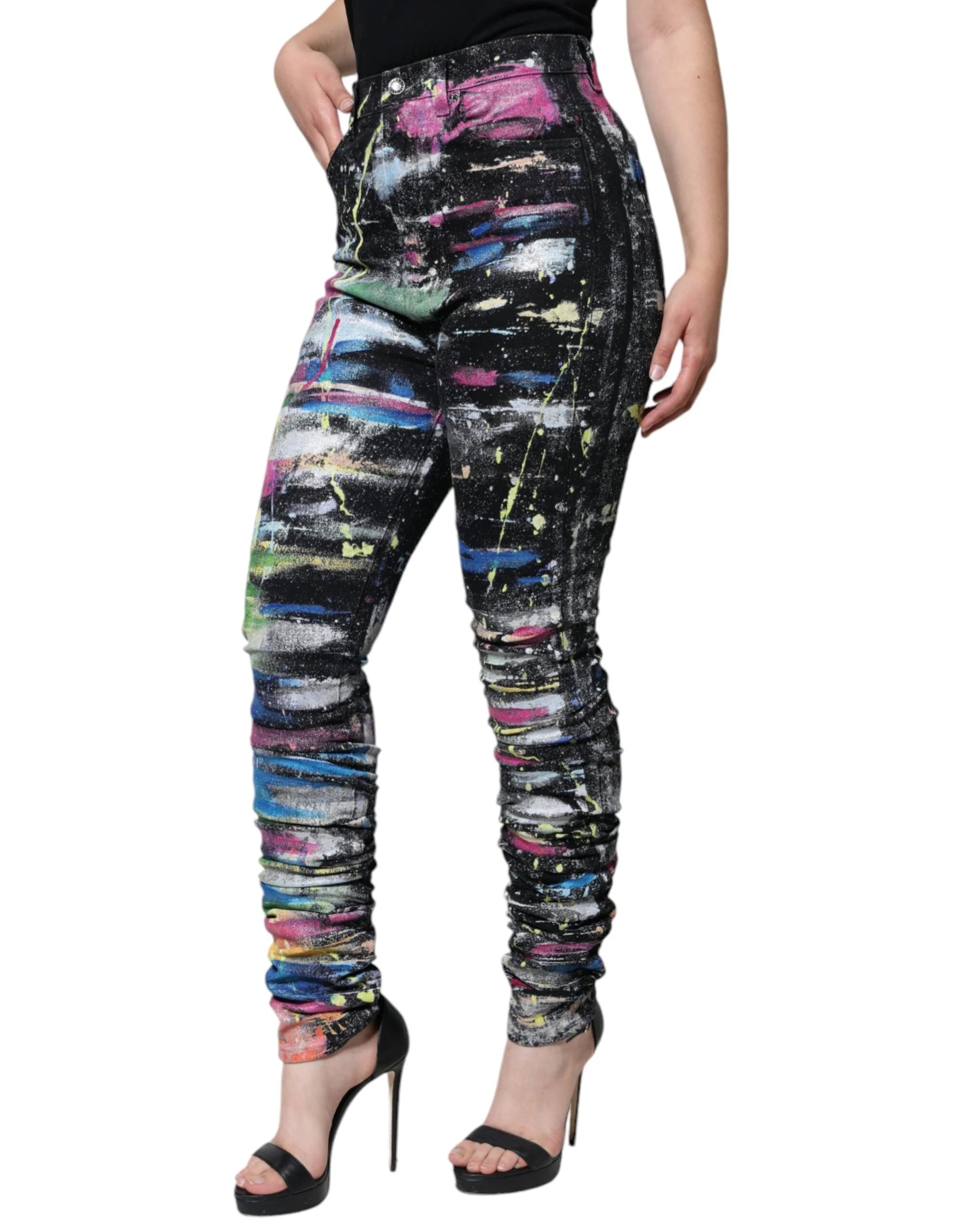 Dolce & Gabbana Multicolor Splatter Paint Cotton Skinny Denim Jeans - IT44 | L - Jeans