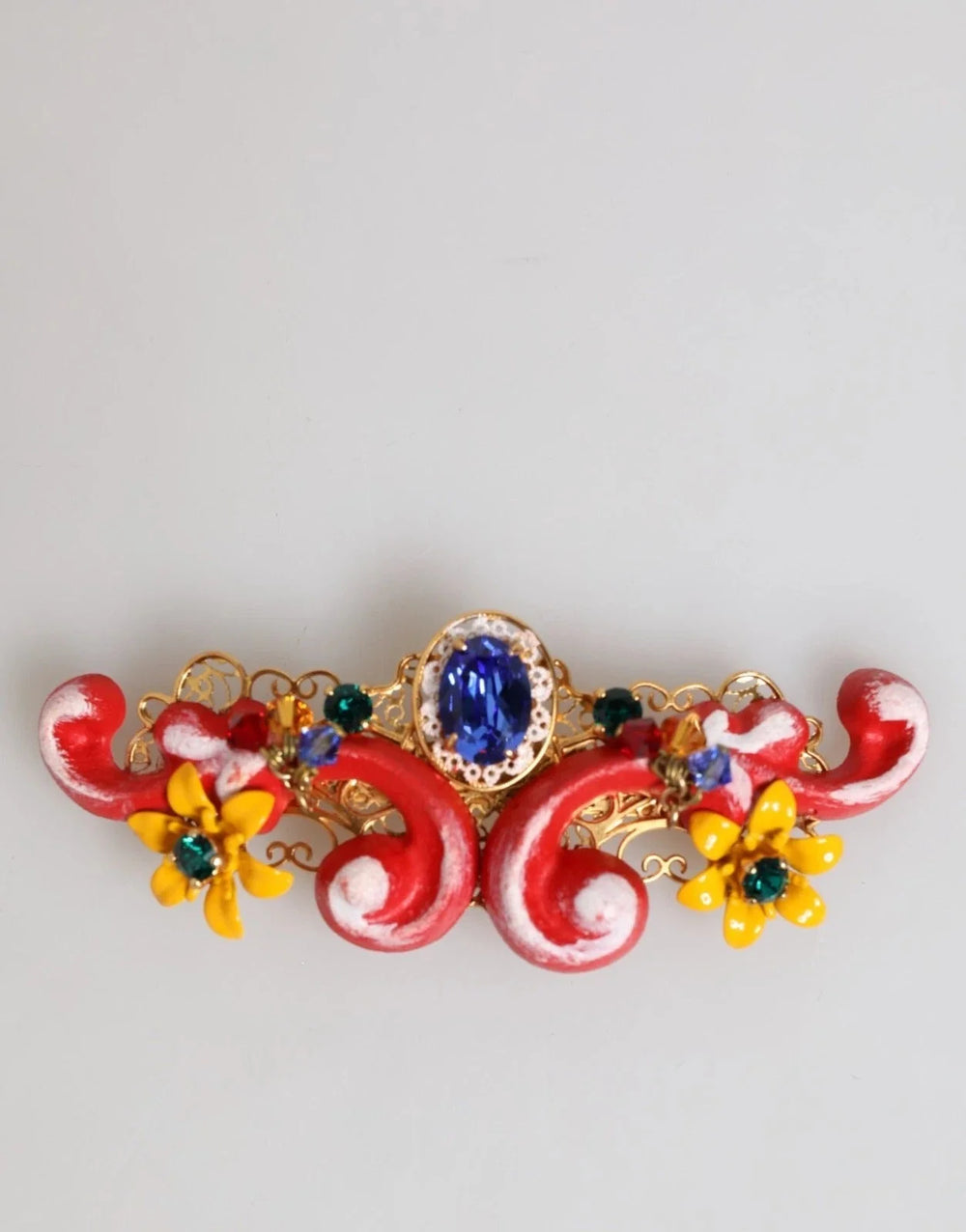 Dolce & Gabbana Multicolor Spring CARRETTO Gold Brass Crystal Hair Clip - Hair Pins Claws & Clips