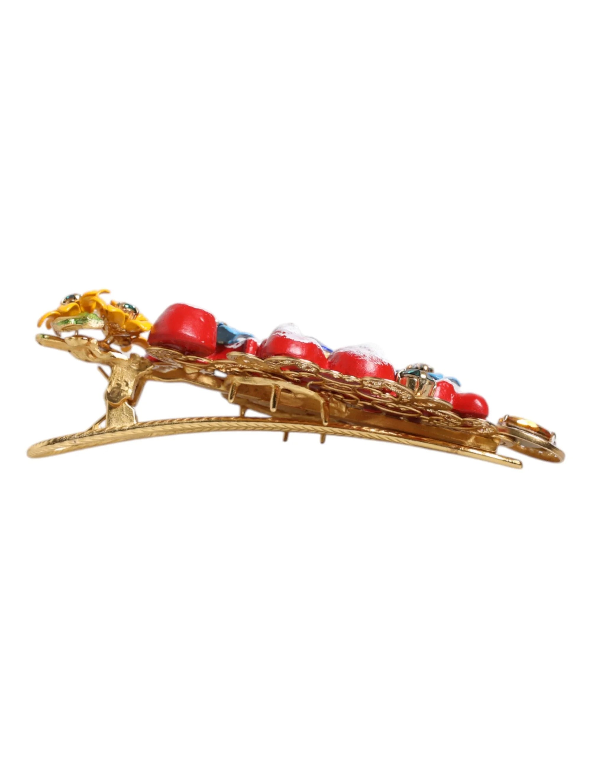 Dolce & Gabbana Multicolor Spring CARRETTO Gold Brass Crystal Hair Clip - Hair Pins Claws & Clips