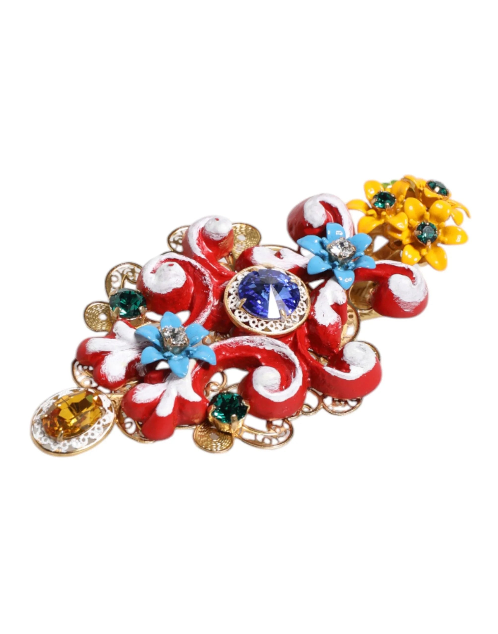 Dolce & Gabbana Multicolor Spring CARRETTO Gold Brass Crystal Hair Clip - Hair Pins Claws & Clips