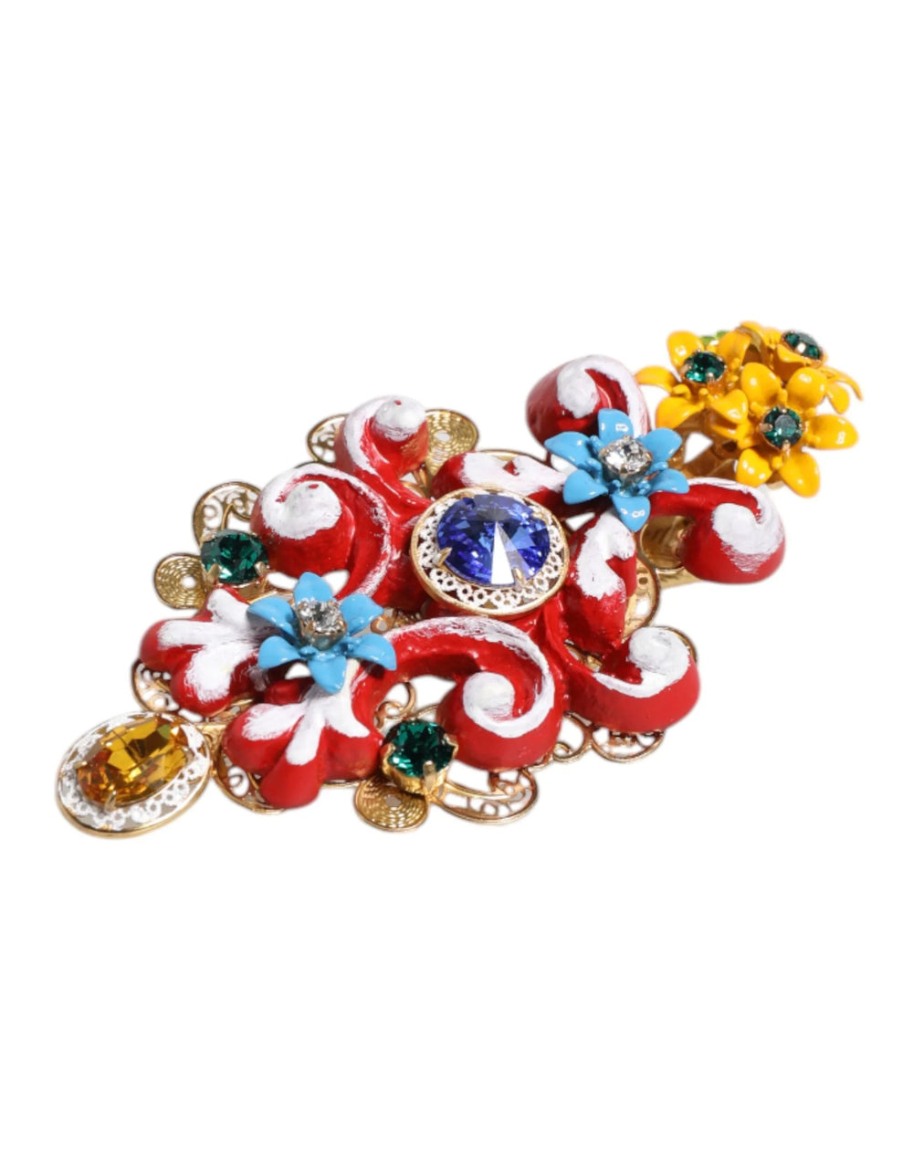 Dolce & Gabbana Multicolor Spring CARRETTO Gold Brass Crystal Hair Clip - Hair Pins Claws & Clips