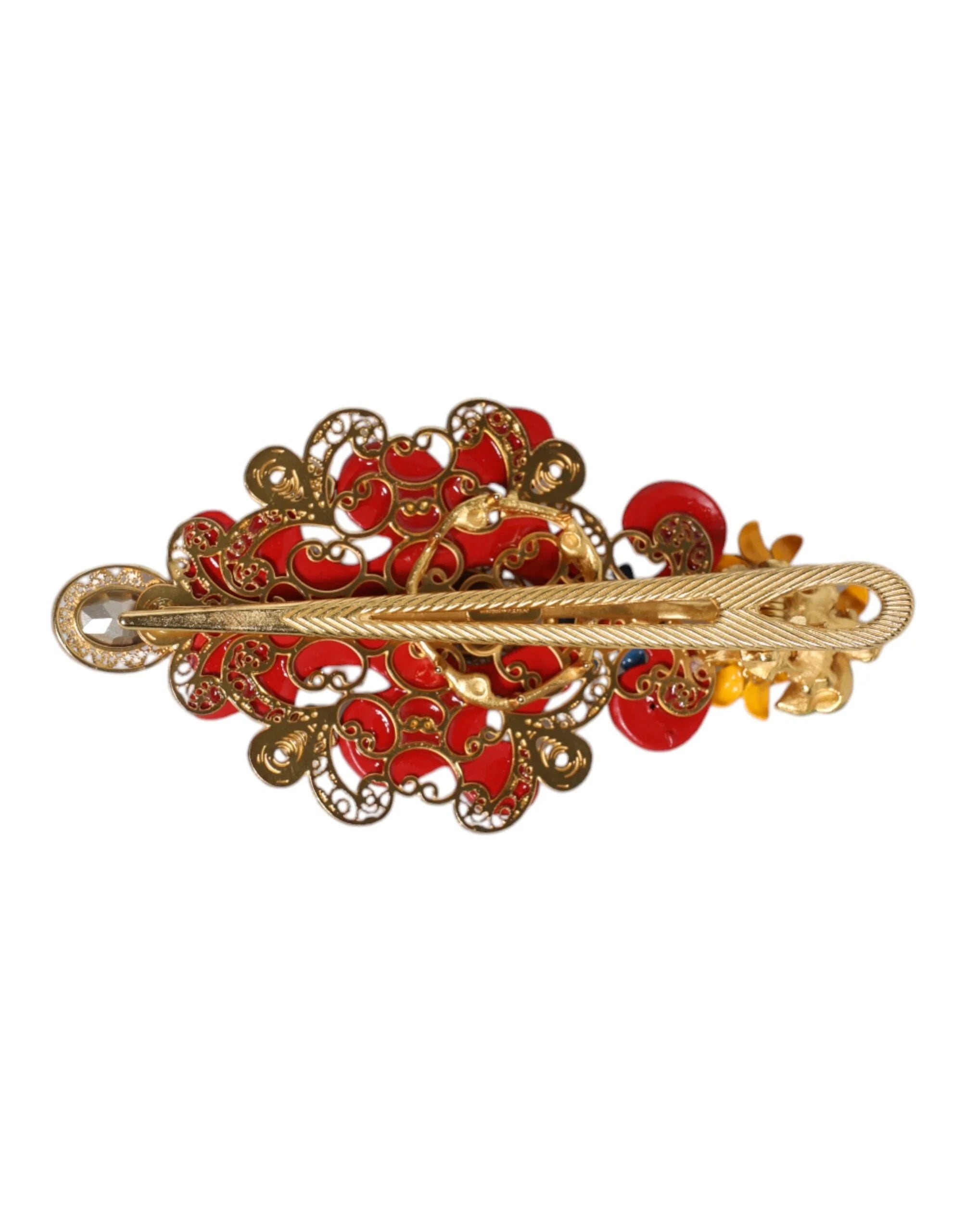 Dolce & Gabbana Multicolor Spring CARRETTO Gold Brass Crystal Hair Clip - Hair Pins Claws & Clips