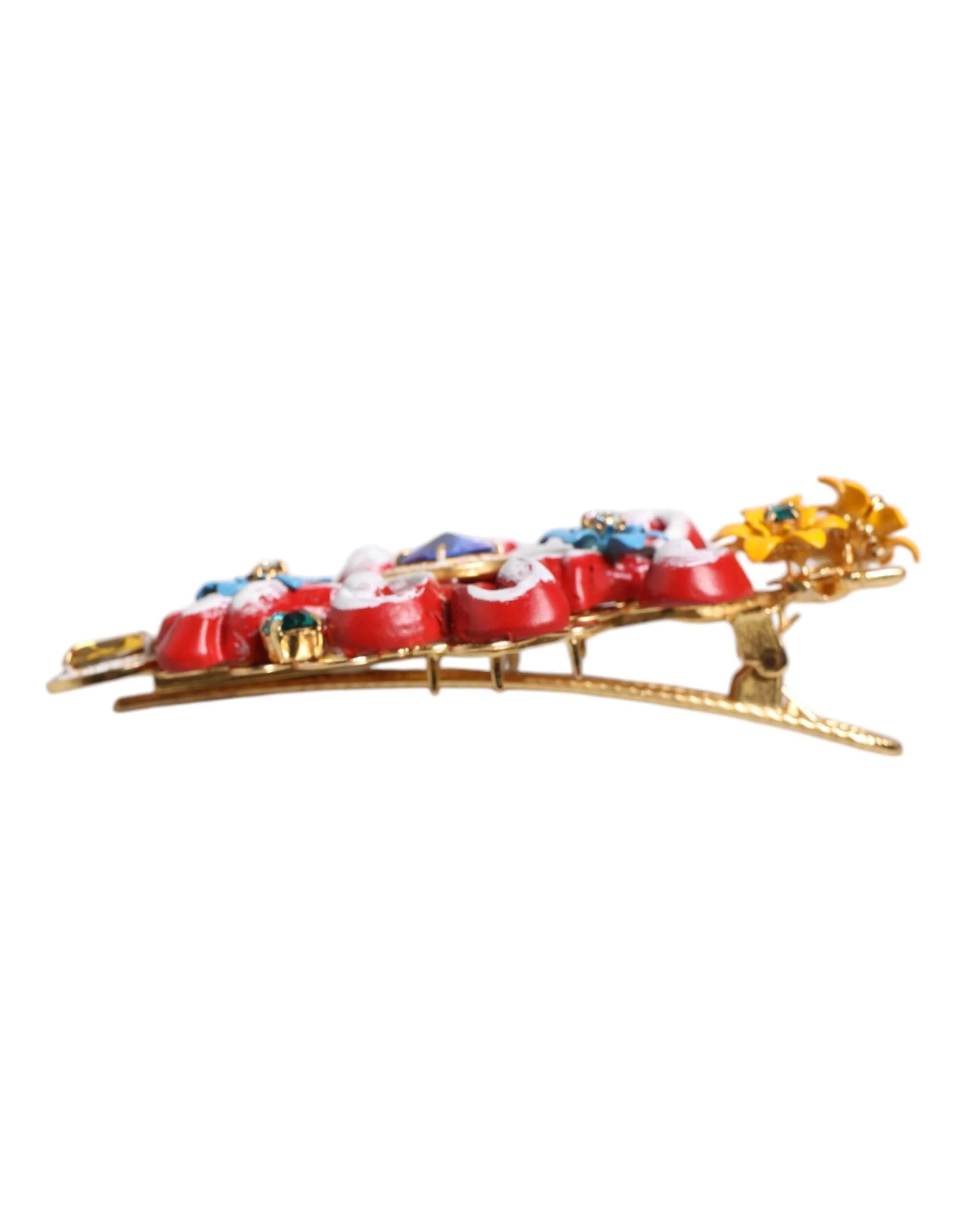 Dolce & Gabbana Multicolor Spring CARRETTO Gold Brass Crystal Hair Clip - Hair Pins Claws & Clips