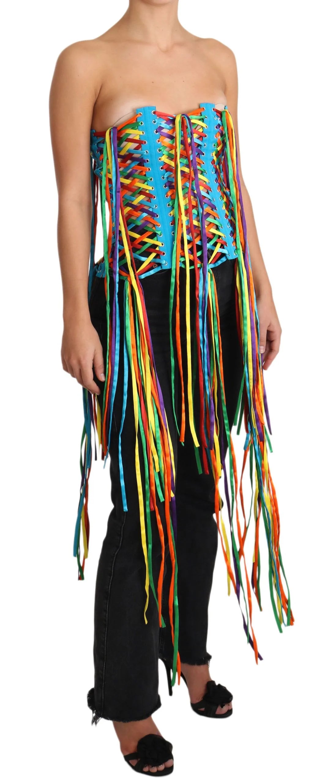 Dolce & Gabbana Multicolor Strings Bustier Polyester Corset Top - Blouses