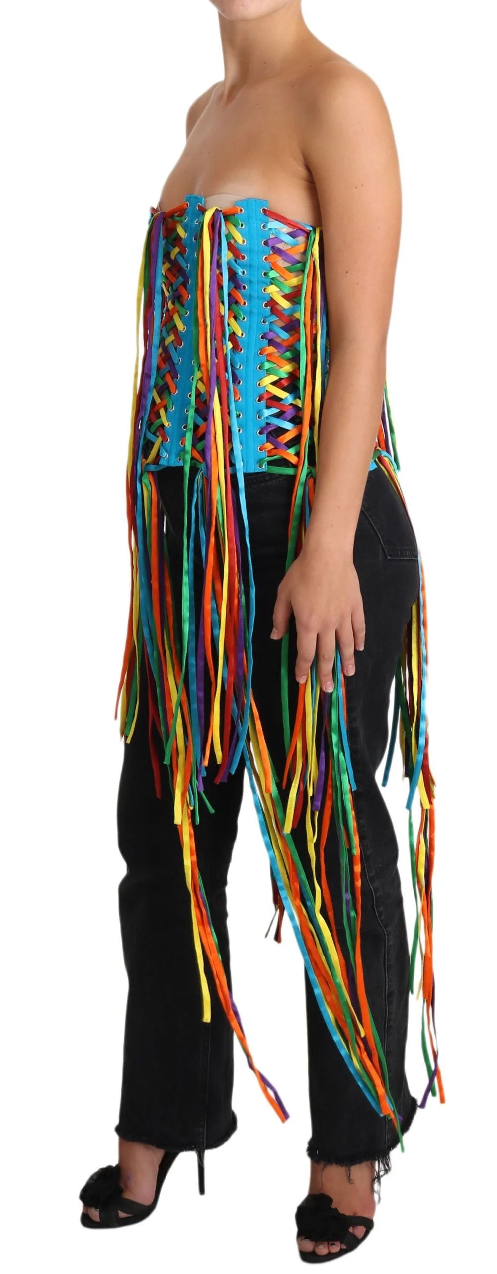 Dolce & Gabbana Multicolor Strings Bustier Polyester Corset Top - Blouses