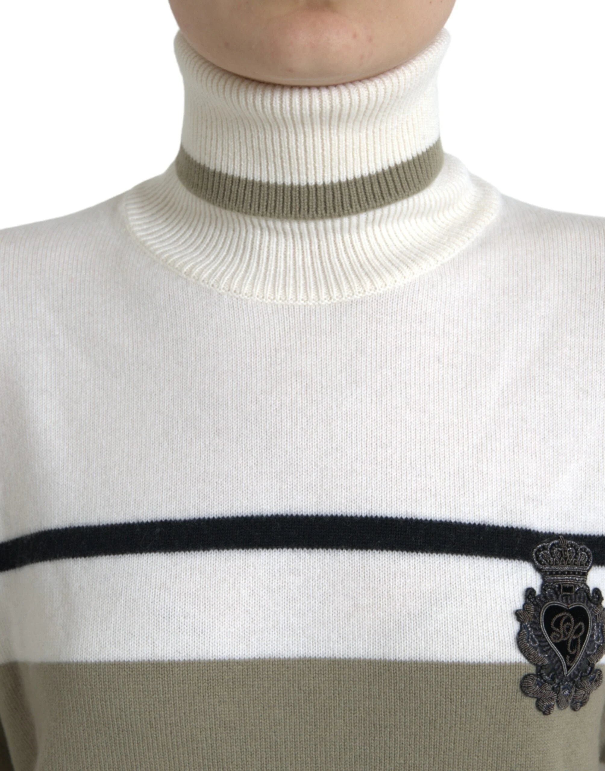 Dolce & Gabbana Multicolor Stripe Wool Logo Pullover Sweater - IT44 | L - Sweaters