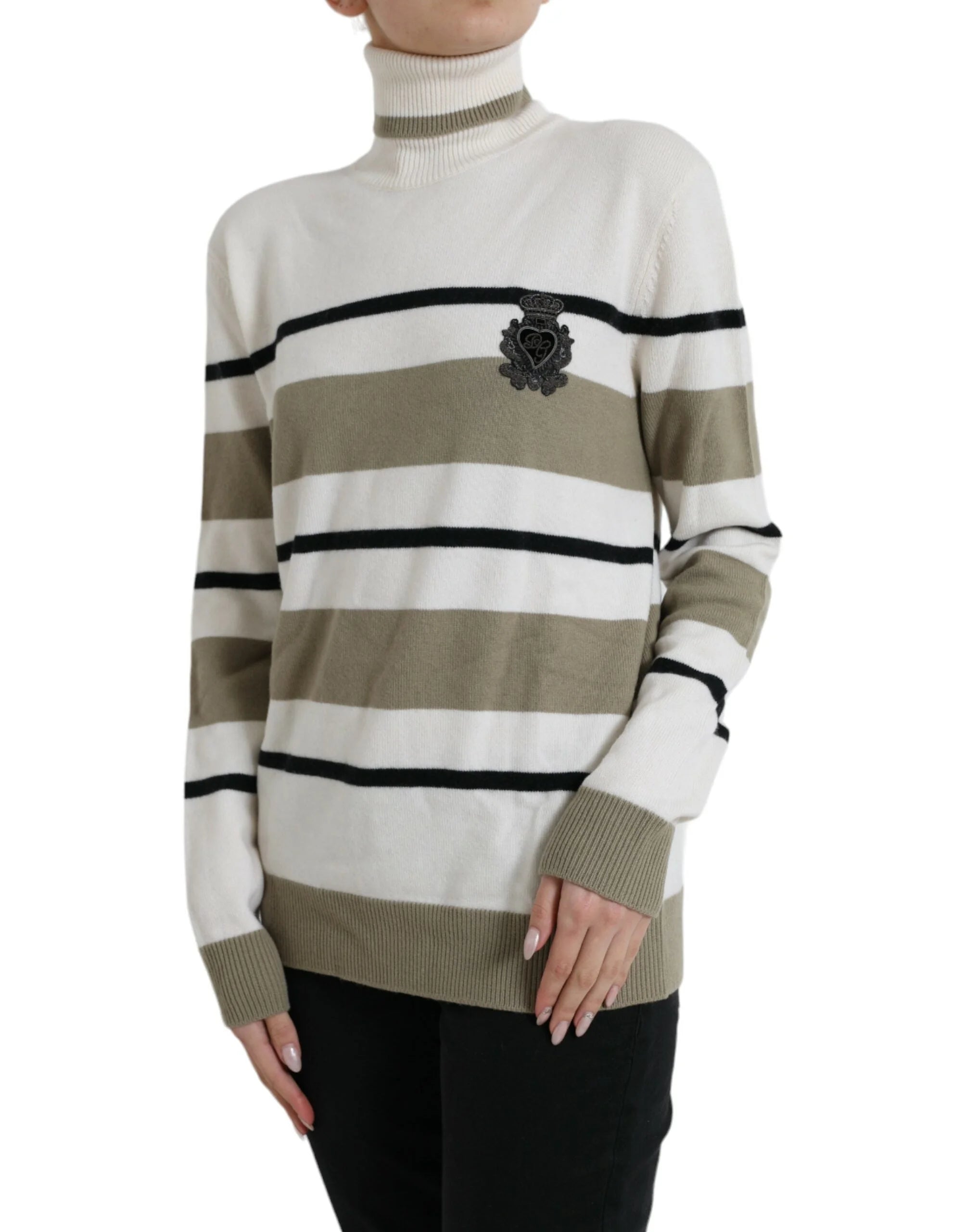 Dolce & Gabbana Multicolor Stripe Wool Logo Pullover Sweater - IT44 | L - Sweaters