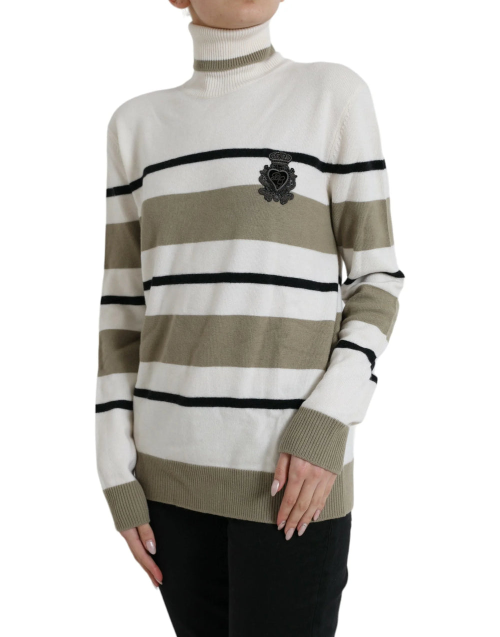 Dolce & Gabbana Multicolor Stripe Wool Logo Pullover Sweater - IT44 | L - Sweaters