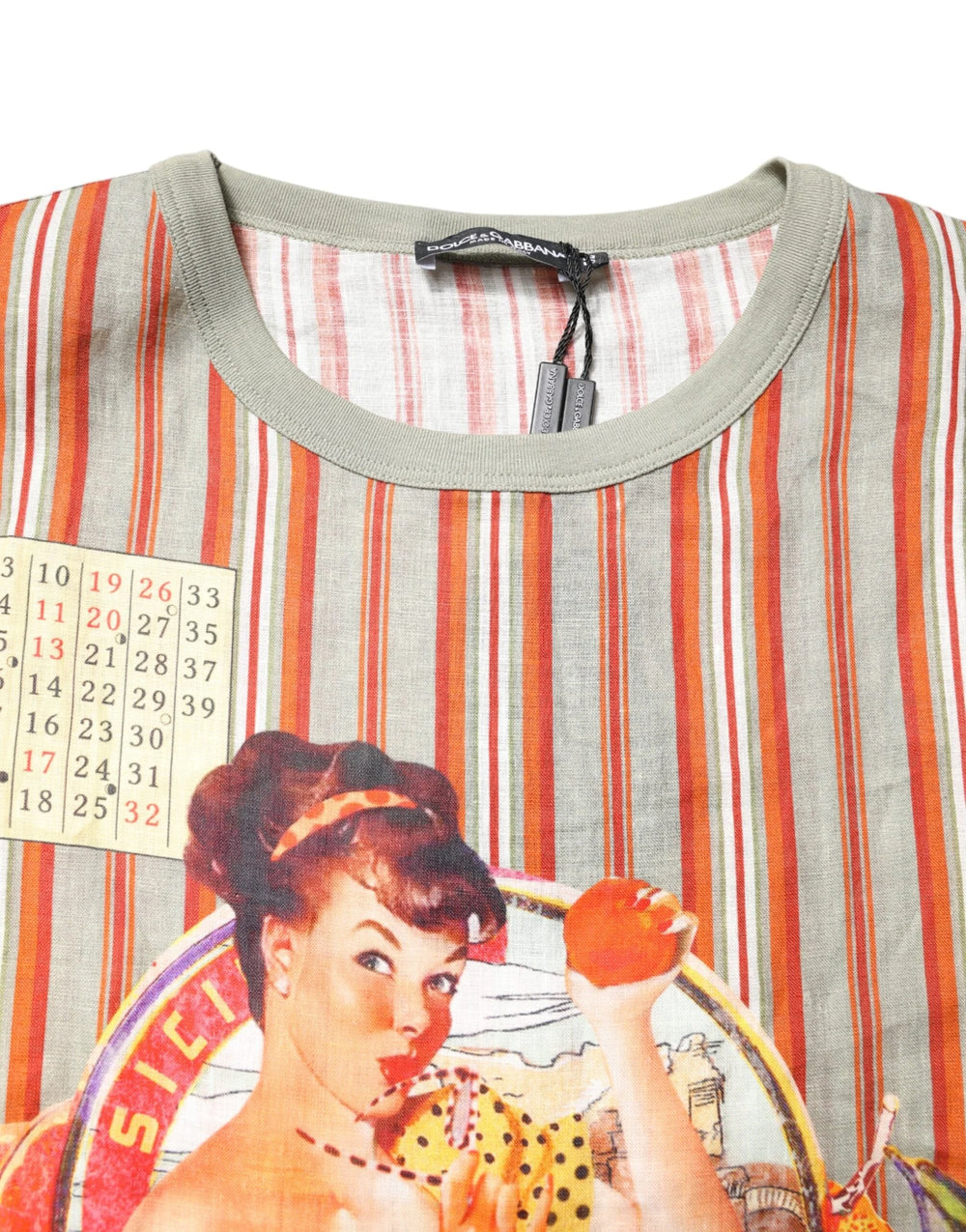 Dolce & Gabbana Multicolor Striped Graphic Linen Round Neck T-shirt - IT54 | XL - T-Shirts