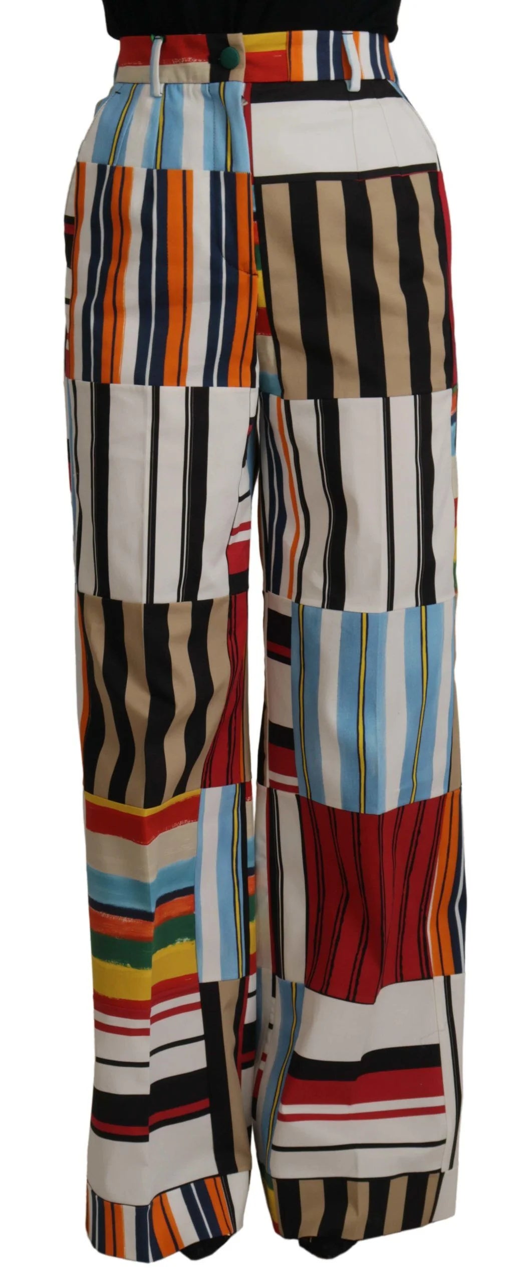 Dolce & Gabbana Multicolor Striped High Waist Cotton Pants - Trousers