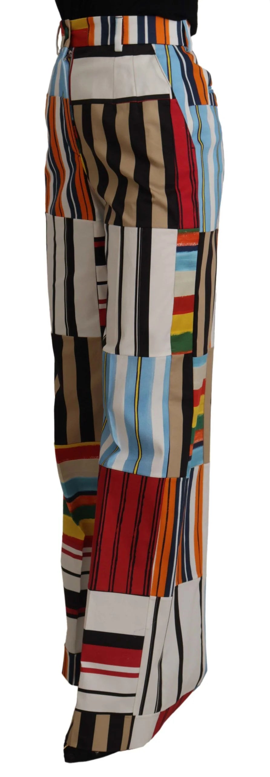 Dolce & Gabbana Multicolor Striped High Waist Cotton Pants - Trousers
