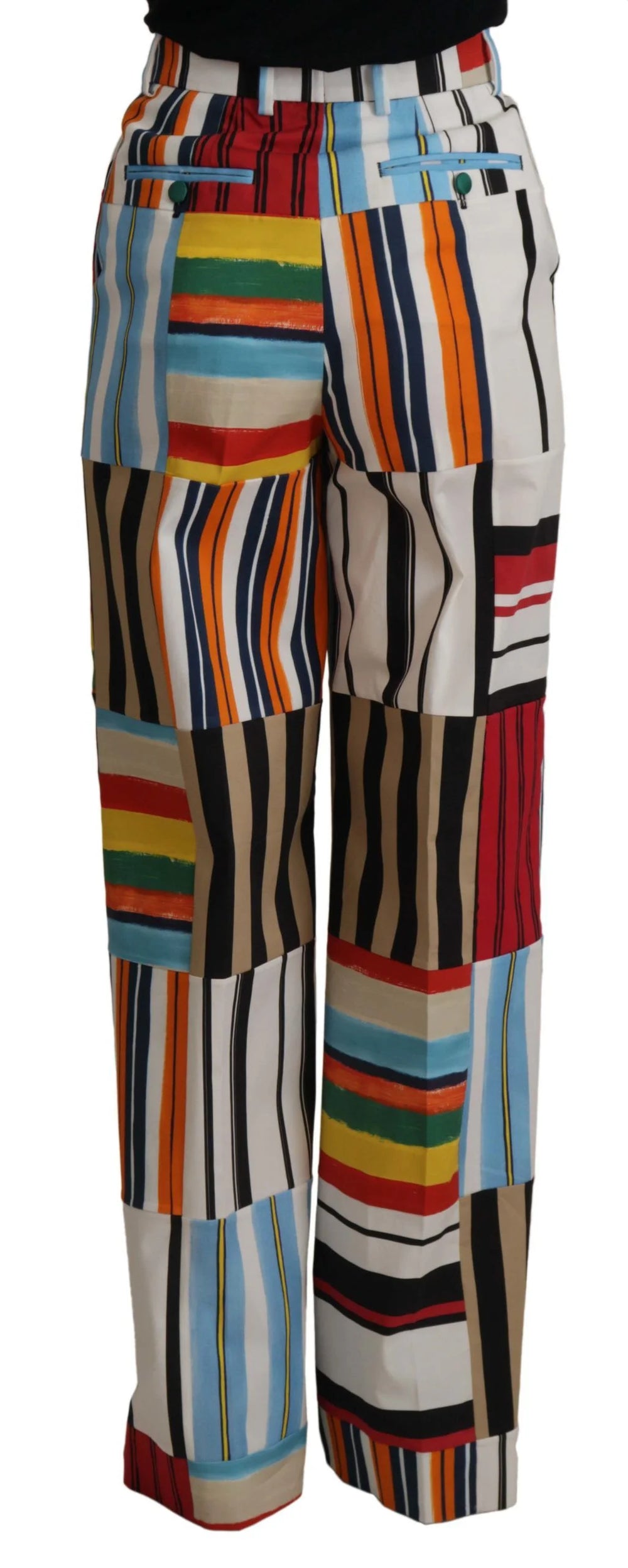Dolce & Gabbana Multicolor Striped High Waist Cotton Pants - Trousers