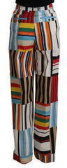 Dolce & Gabbana Multicolor Striped High Waist Cotton Pants - Trousers