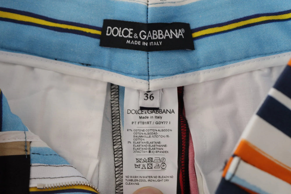 Dolce & Gabbana Multicolor Striped High Waist Cotton Pants - Trousers