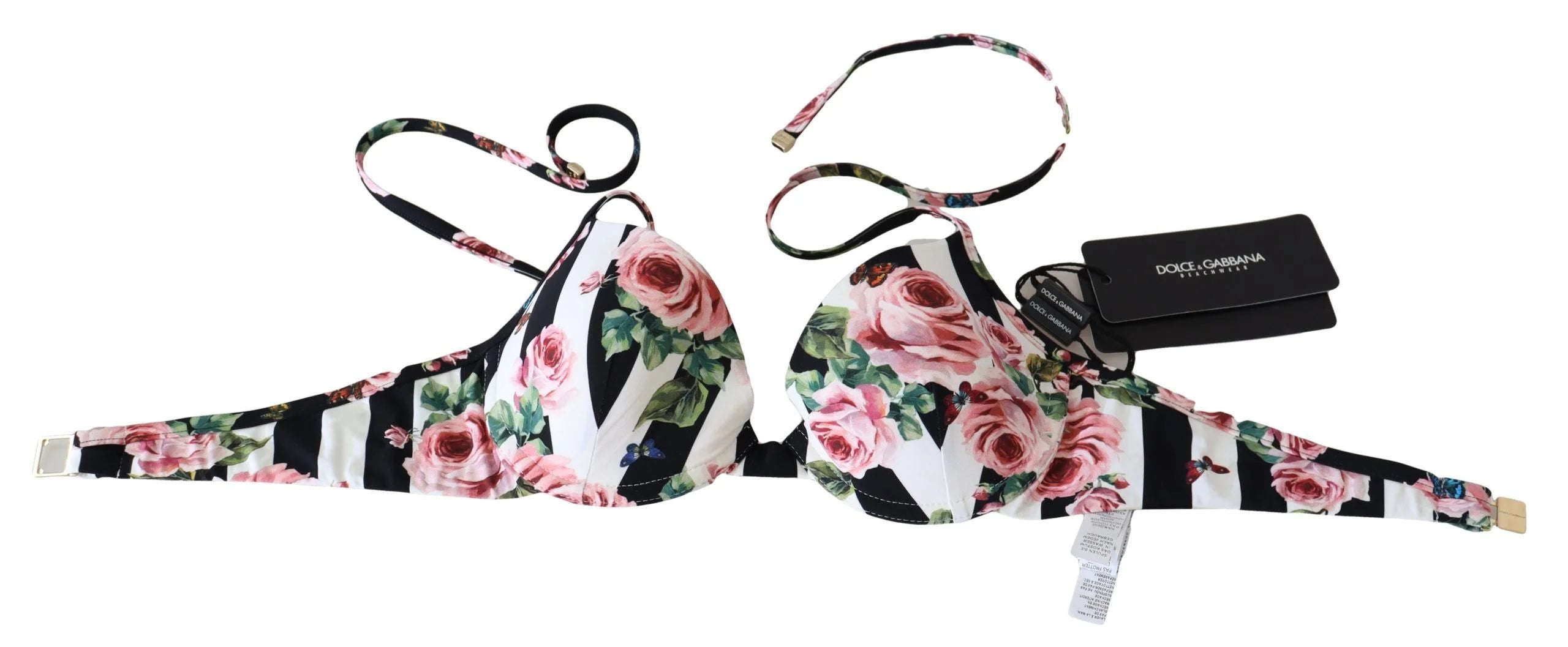 Dolce & Gabbana Multicolor Striped Rose Print Swimwear Bikini Tops - IT1 | XS - Swimwear Tops