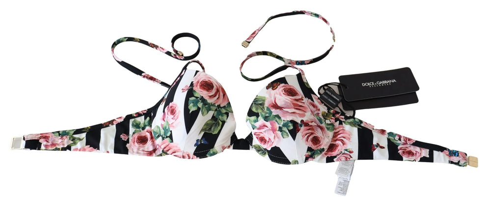 Dolce & Gabbana Multicolor Striped Rose Print Swimwear Bikini Tops - IT1 | XS - Swimwear Tops