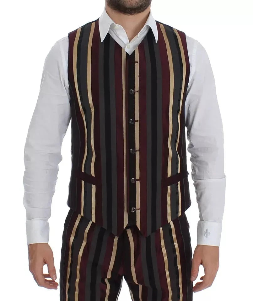 Dolce & Gabbana Multicolor Striped Runway 3 Piece Slim Fit Vest Suit - IT48 | M - Tuxedos