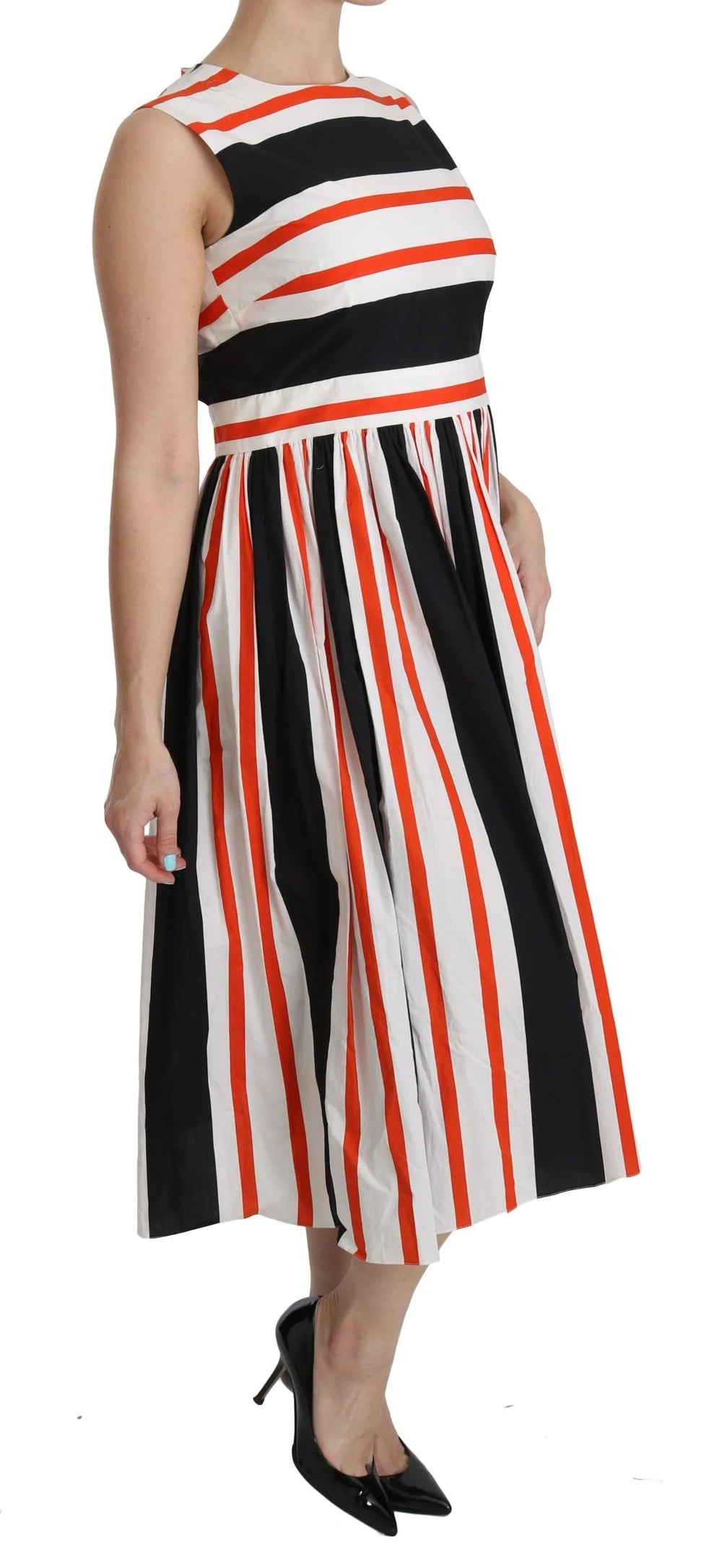 Dolce & Gabbana Multicolor Stripes A-Line Pleated Midi Dress - IT44|L - Dresses