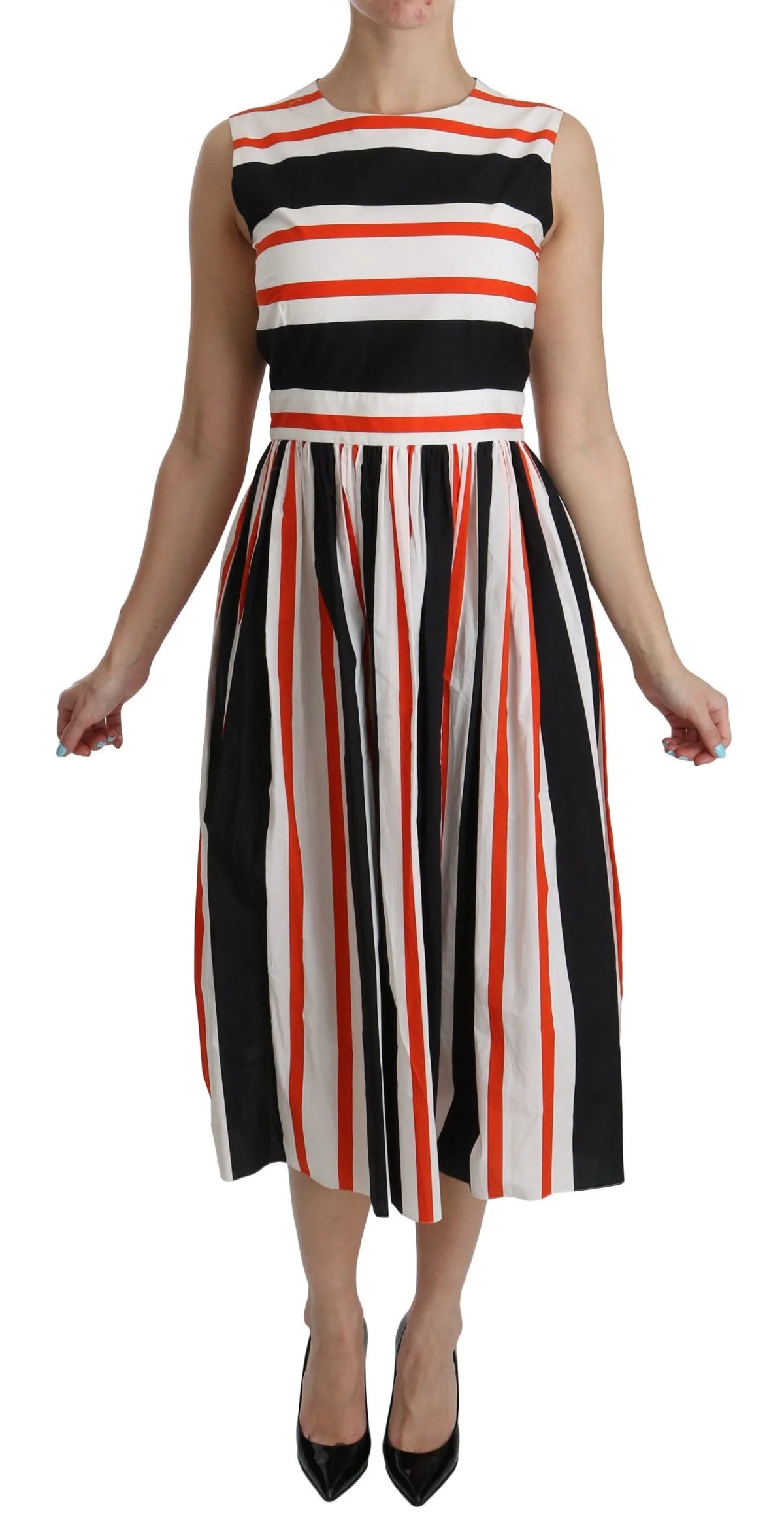 Dolce & Gabbana Multicolor Stripes A-Line Pleated Midi Dress - IT44|L - Dresses
