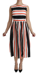 Dolce & Gabbana Multicolor Stripes A-Line Pleated Midi Dress - IT44|L - Dresses