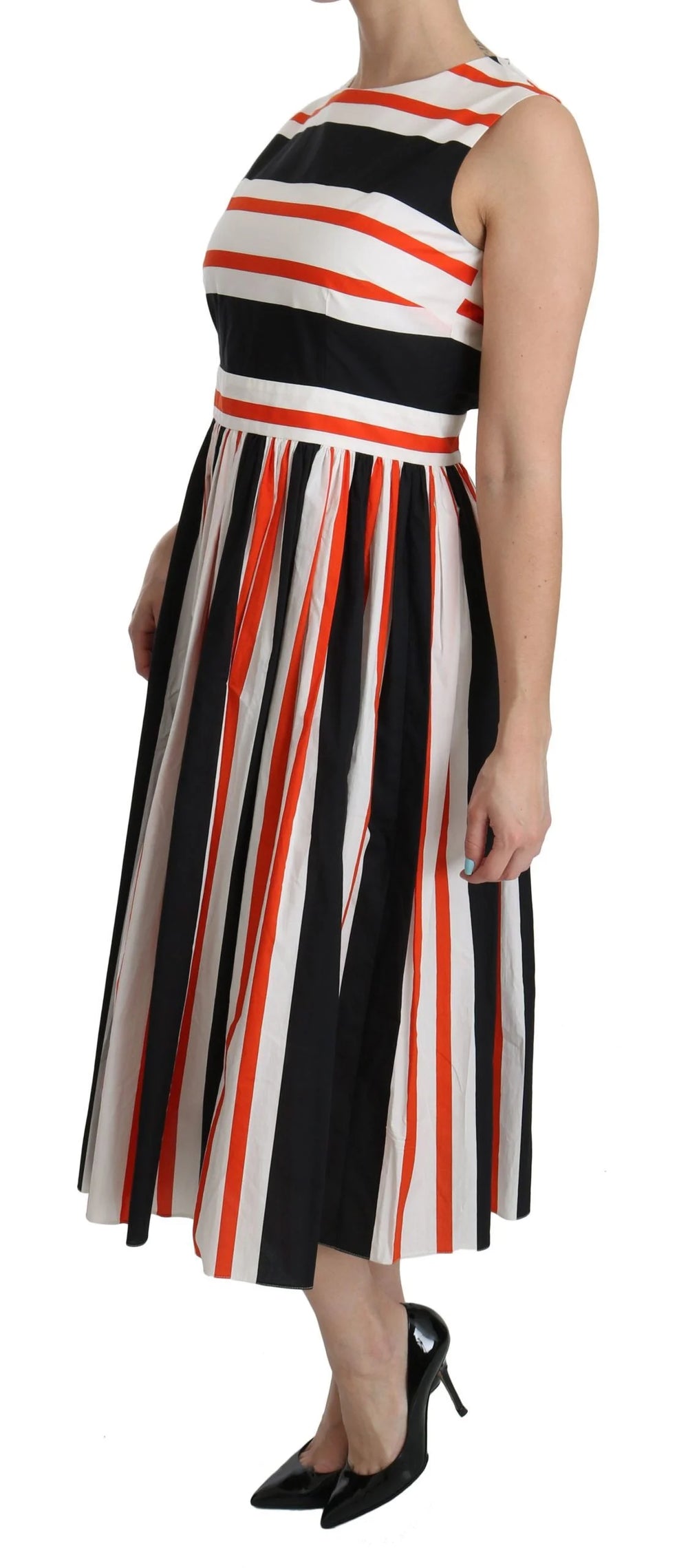 Dolce & Gabbana Multicolor Stripes A-Line Pleated Midi Dress - IT44|L - Dresses