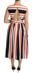 Dolce & Gabbana Multicolor Stripes A-Line Pleated Midi Dress - IT44|L - Dresses