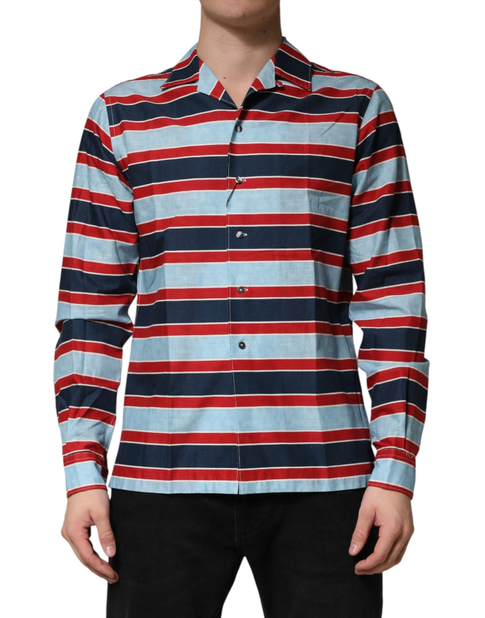 Dolce & Gabbana Multicolor Stripes Cotton Men Button Down Shirt - IT41 | L