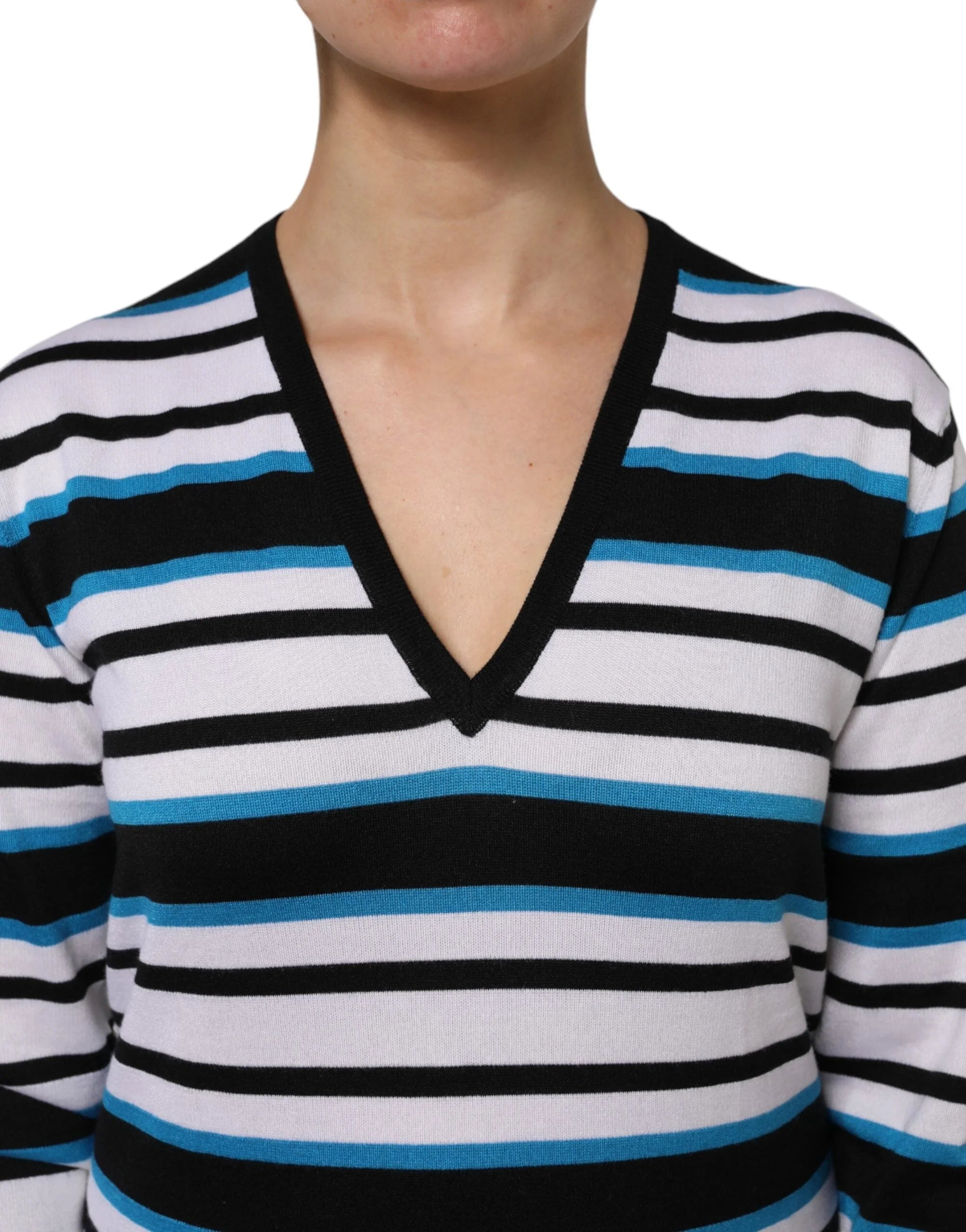 Dolce & Gabbana Multicolor Stripes Long Sleeves V-neck Top - IT38 | XS - Sweaters
