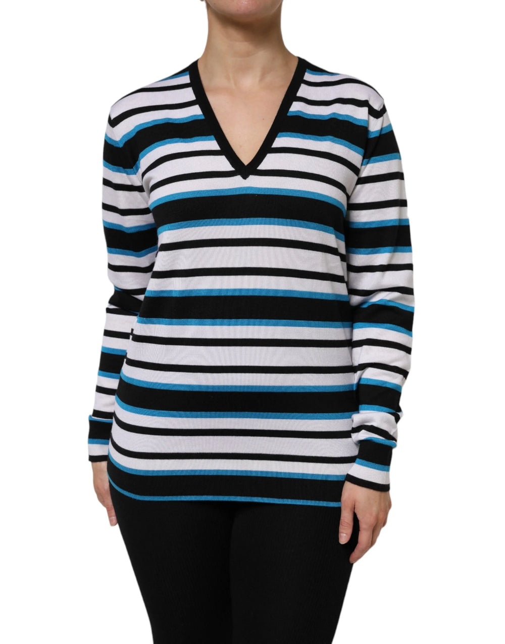 Dolce & Gabbana Multicolor Stripes Long Sleeves V-neck Top - IT38 | XS - Sweaters