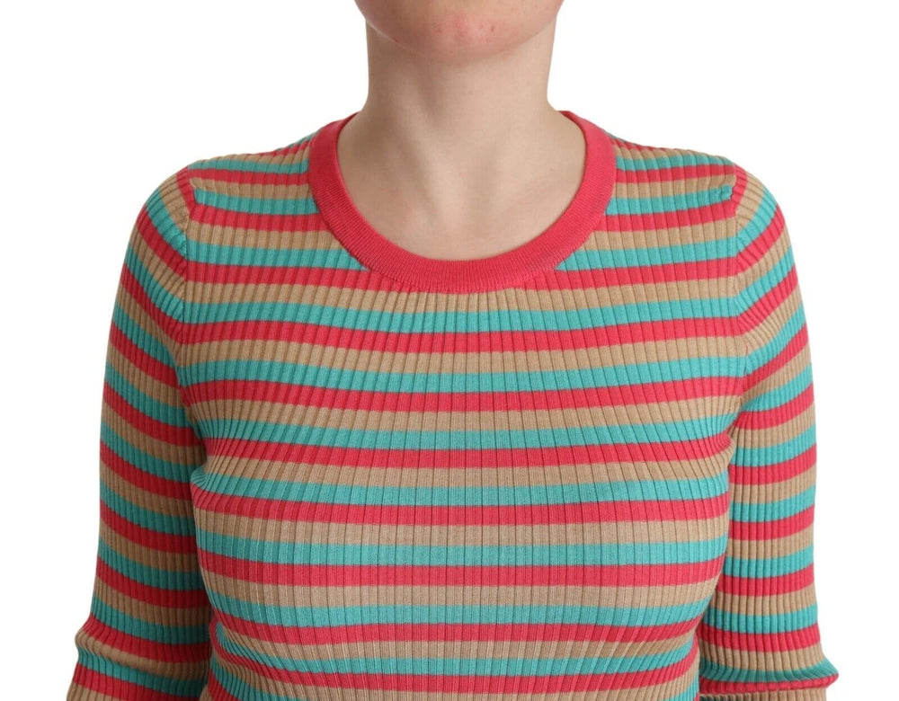 Dolce & Gabbana Multicolor Stripes Silk Crew Neck Pullover Top - IT44|L - Sweaters