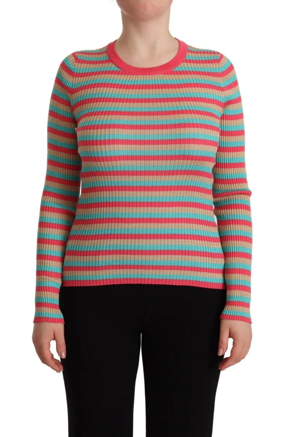 Dolce & Gabbana Multicolor Stripes Silk Crew Neck Pullover Top - IT44|L - Sweaters