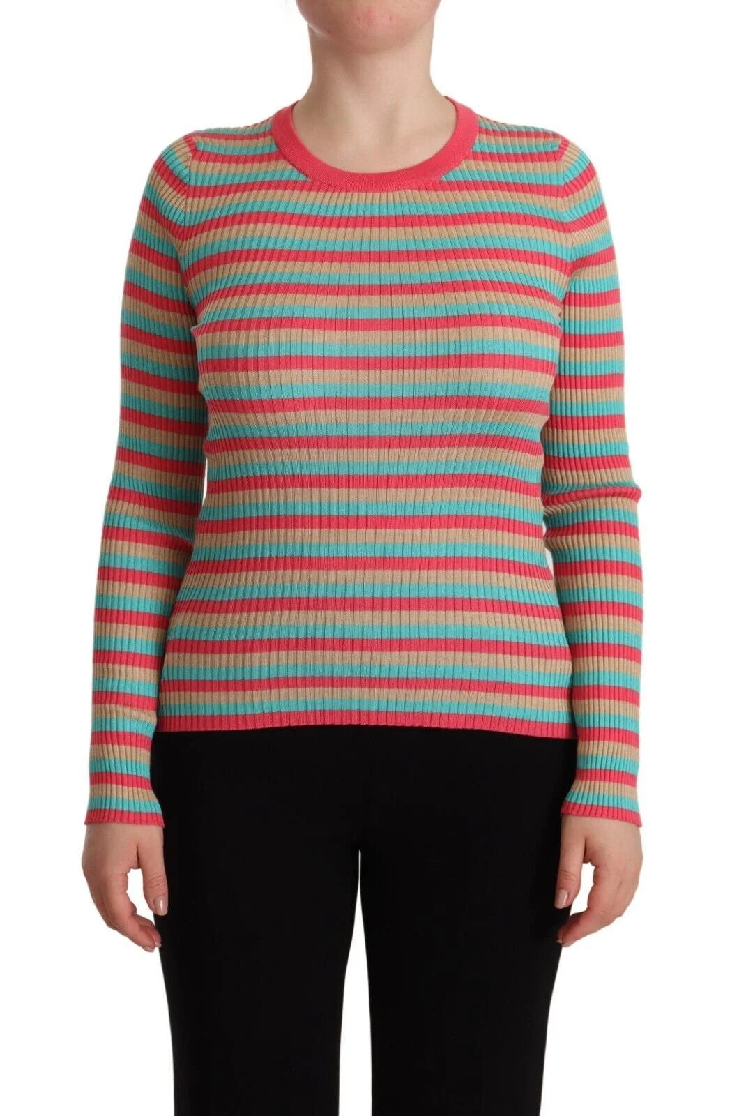 Dolce & Gabbana Multicolor Stripes Silk Crew Neck Pullover Top - IT44|L - Sweaters
