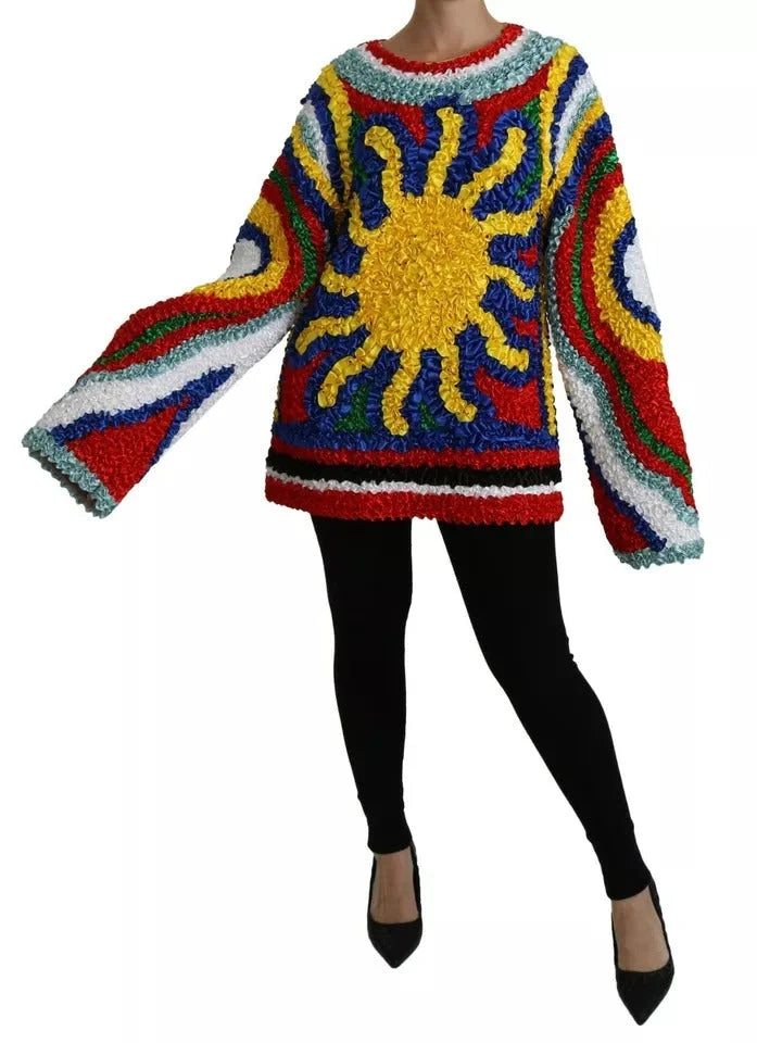 Dolce & Gabbana Multicolor Sun Ruffled Top Blouse Sweater - IT40|S - Sweaters