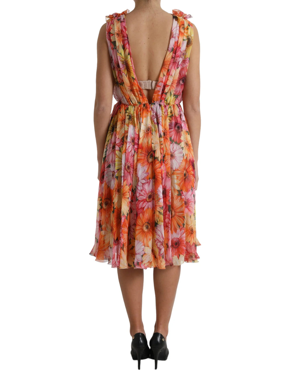 Dolce & Gabbana Multicolor Sunflower Print Silk Midi Dress - IT48|XXL - Dresses
