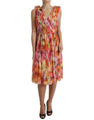 Dolce & Gabbana Multicolor Sunflower Print Silk Midi Dress - IT48|XXL - Dresses