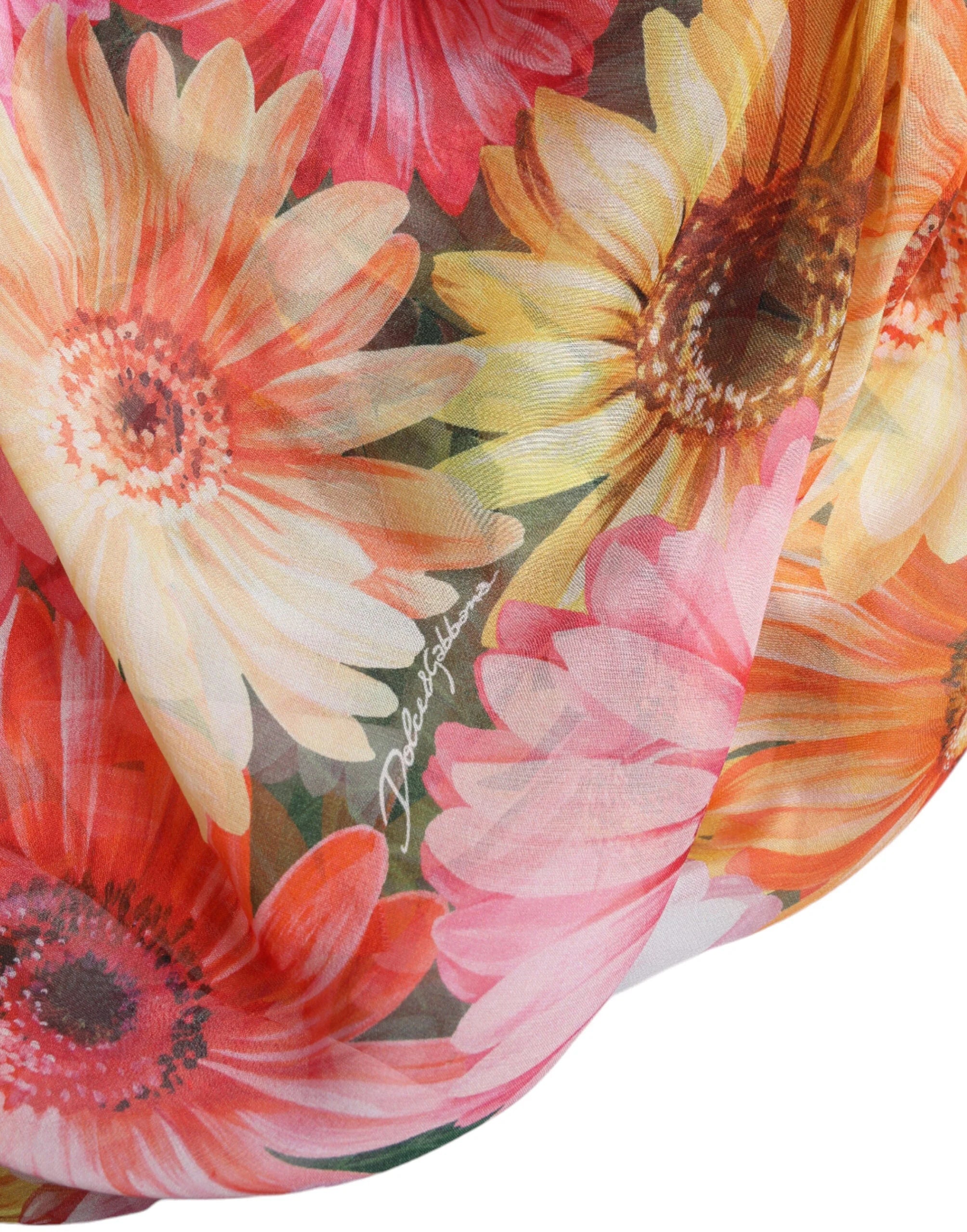 Dolce & Gabbana Multicolor Sunflower Print Silk Midi Dress - IT48|XXL - Dresses