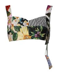 Dolce & Gabbana Multicolor Sweetheart Neck Patchwork Crop Top - IT46|XL - Crop Tops