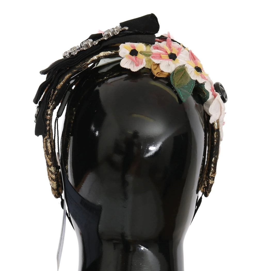 Dolce & Gabbana Multicolor Tiara Floral Crystal Bow Diadem Headband - Headbands