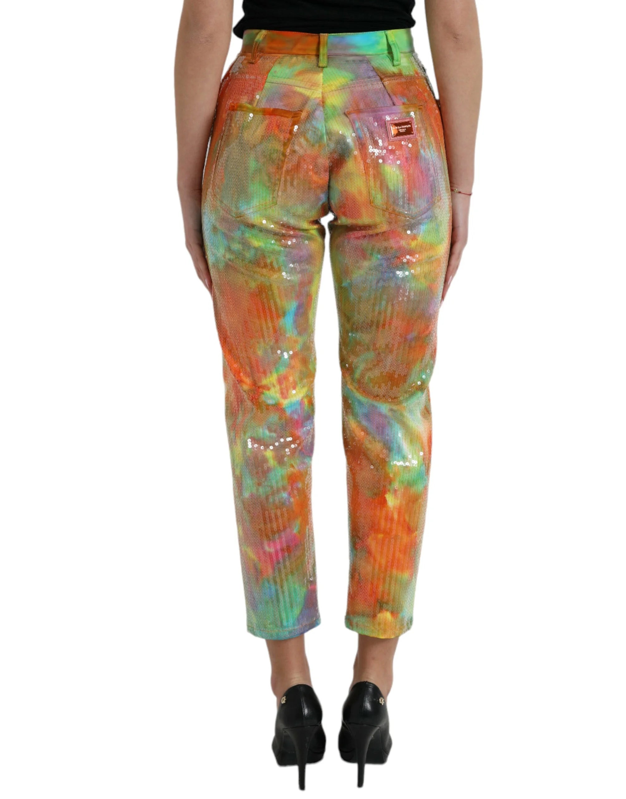 Dolce & Gabbana Multicolor Tie Dye Sequined High Waist Cropped Pants - IT40|S - Trousers