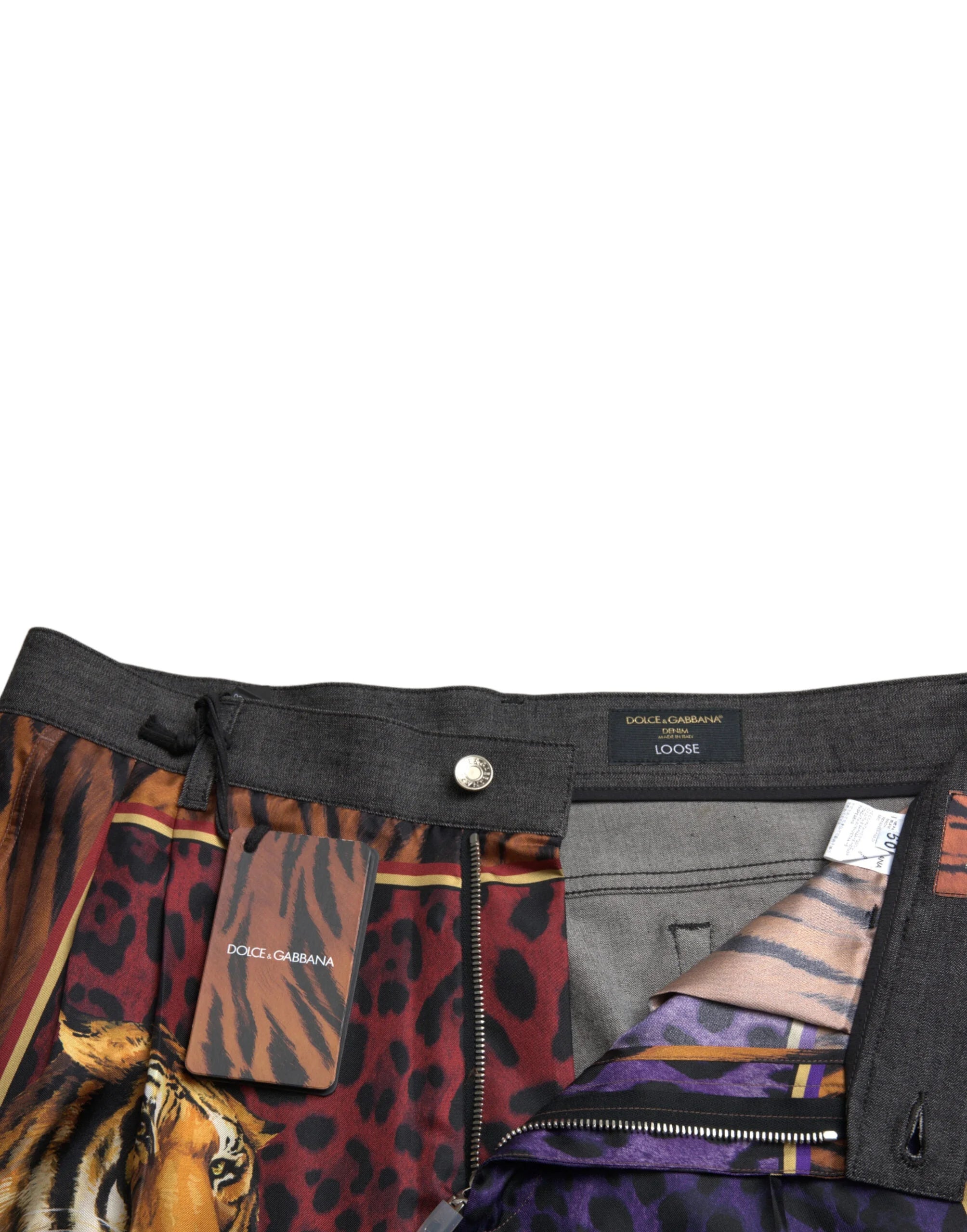 Dolce & Gabbana Multicolor Tiger Cotton Loose Denim Jeans - IT50 | L - Jeans