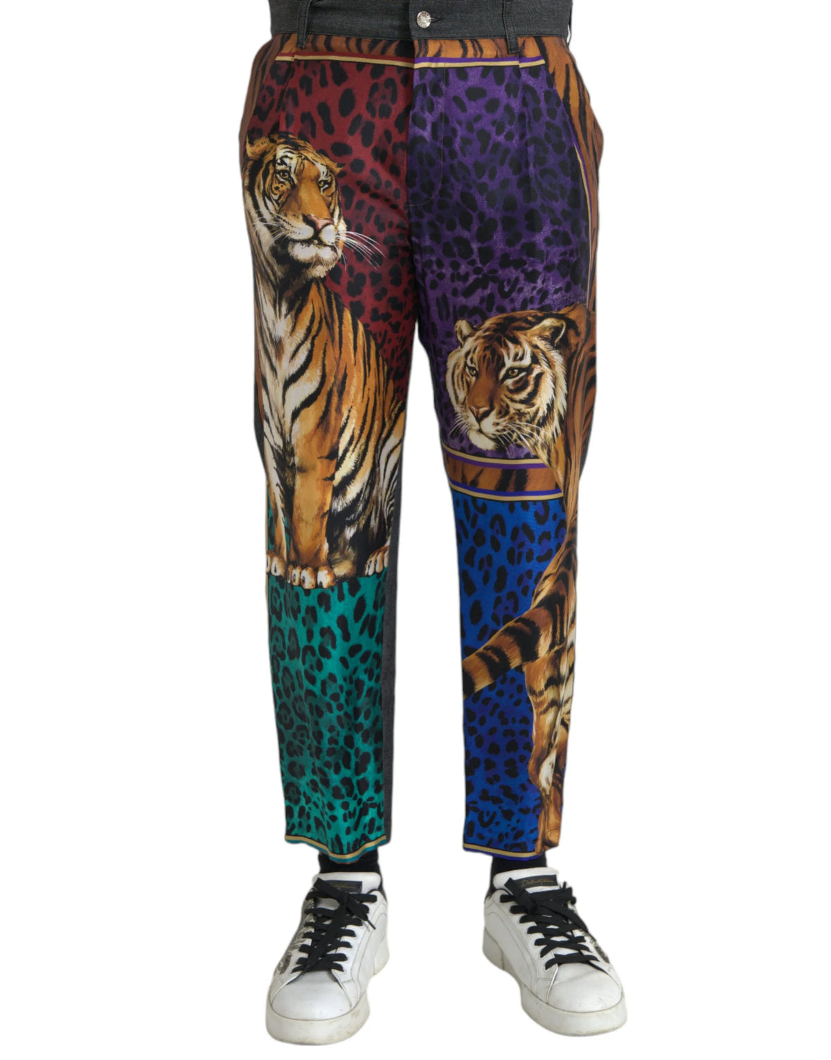 Dolce & Gabbana Multicolor Tiger Leopard Cotton Loose Tapered Pants - Trousers