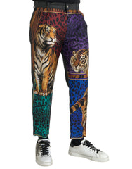 Dolce & Gabbana Multicolor Tiger Leopard Cotton Loose Tapered Pants - Trousers