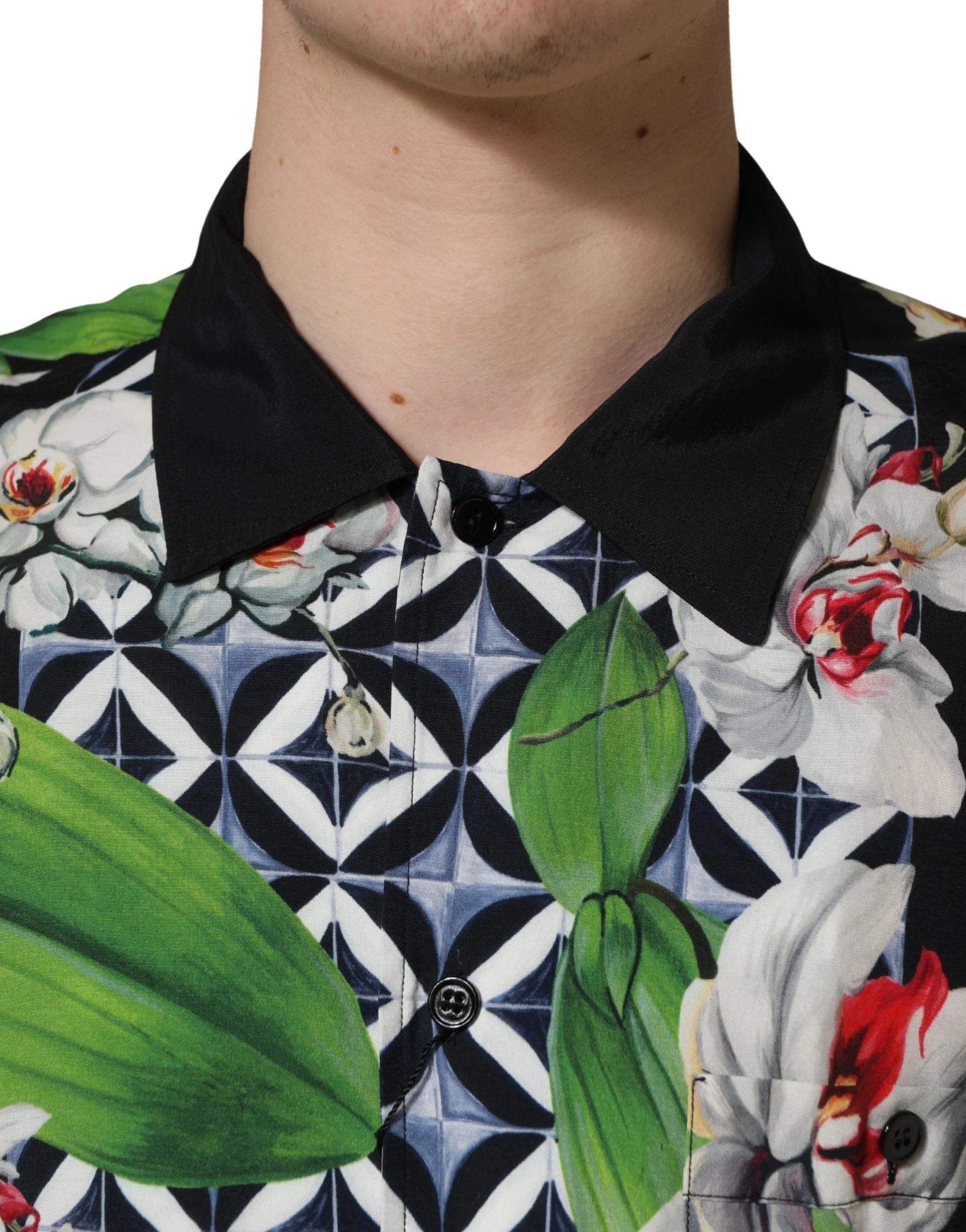 Dolce & Gabbana Multicolor Tropical Orchid Print Men Shirt - IT40 | M