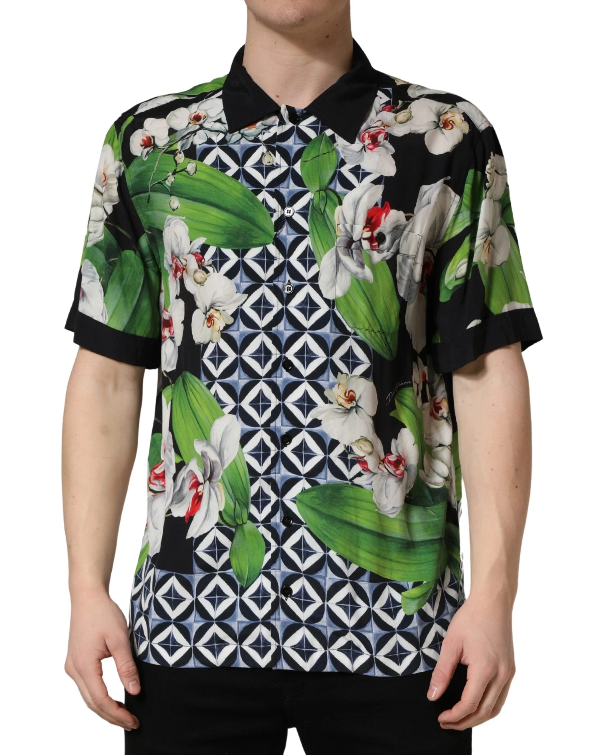 Dolce & Gabbana Multicolor Tropical Orchid Print Men Shirt - IT40 | M