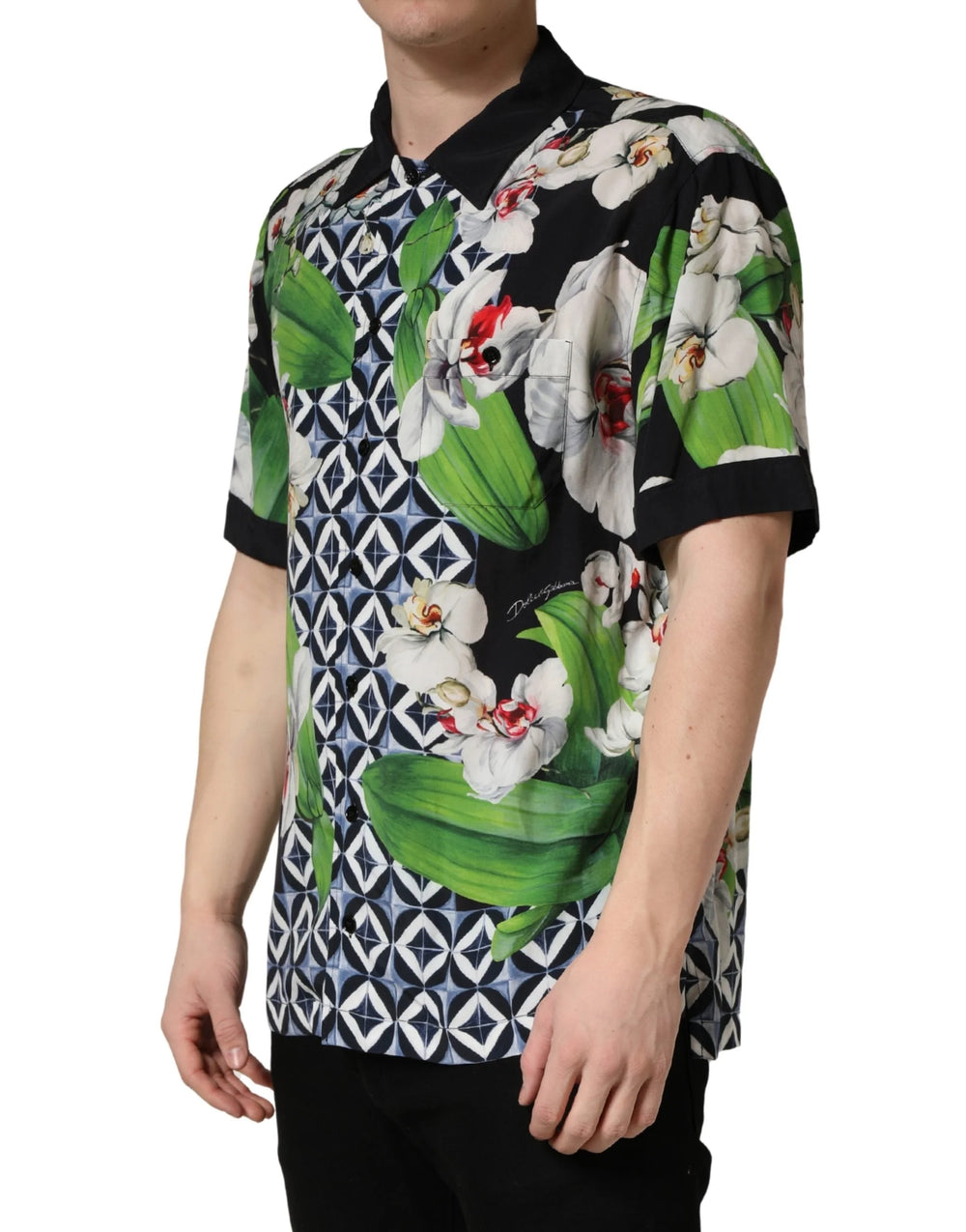 Dolce & Gabbana Multicolor Tropical Orchid Print Men Shirt - IT40 | M