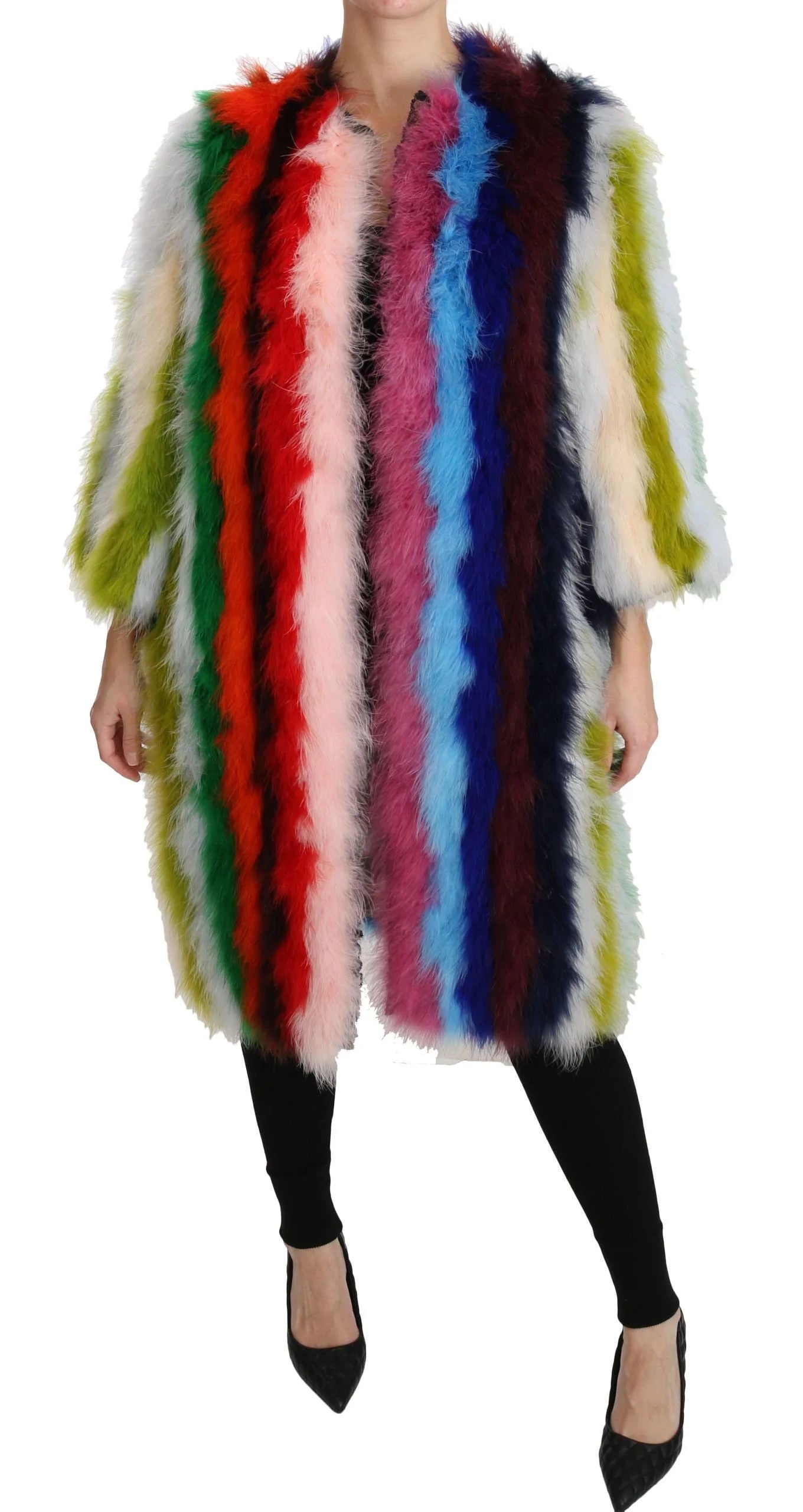 Dolce & Gabbana Multicolor Turkey Feather Cape Fur Coat - Overcoats